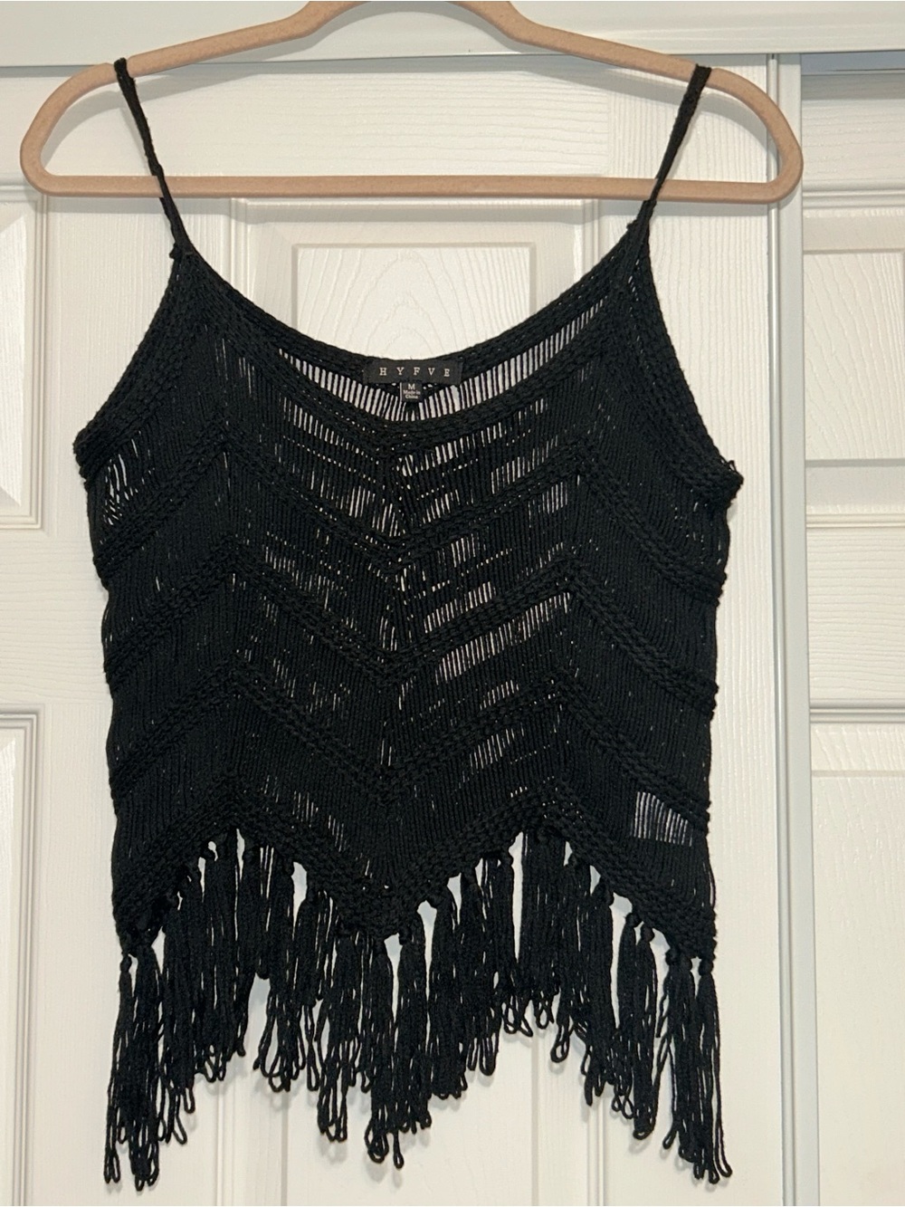Ryvyr Black Knit Fringe Camisole Top